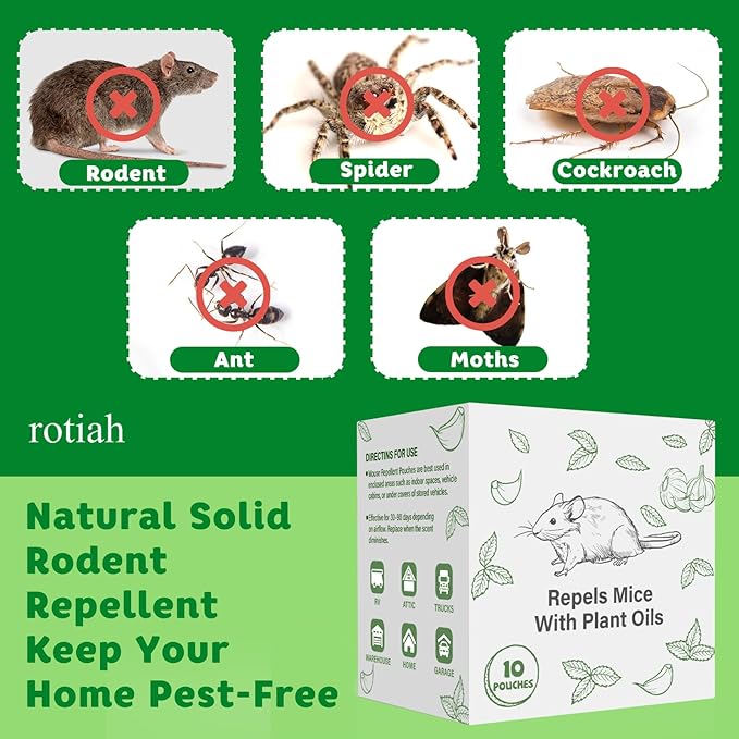 Pest Rodent Repellent Pouches, Peppermint Oil for Mouse, Roach, Ant, Spider, Squirrel, Mice, Rats, Pest Control Indoor Outdoor, Natural Mouse Deterrent Replace Traps Poison Family Pet Safe,20 Pack