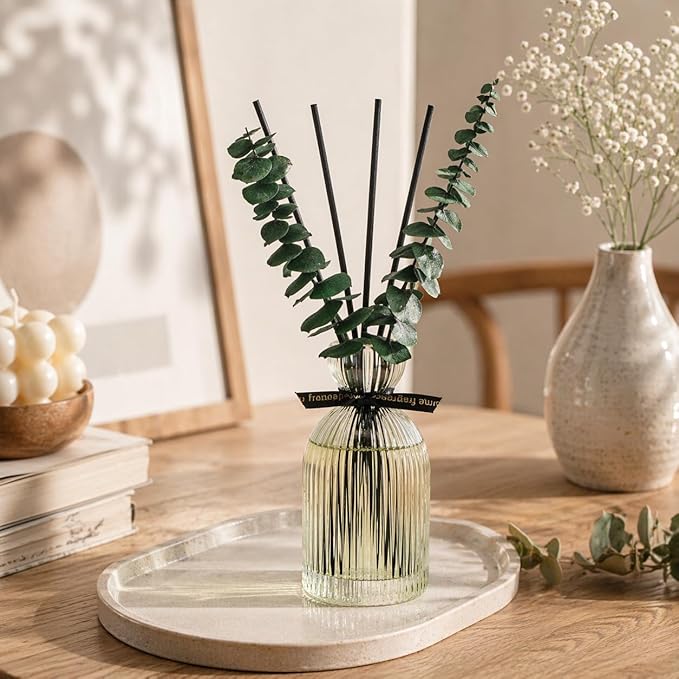Airkeep Reed Diffuser Set 6.76 oz – Wild Mint & Eucalyptus Home Fragrance with Eucalyptus Sticks – Decorative Glass Bottle for Bathroom, Bedroom & Living Room Décor – Gift Ready