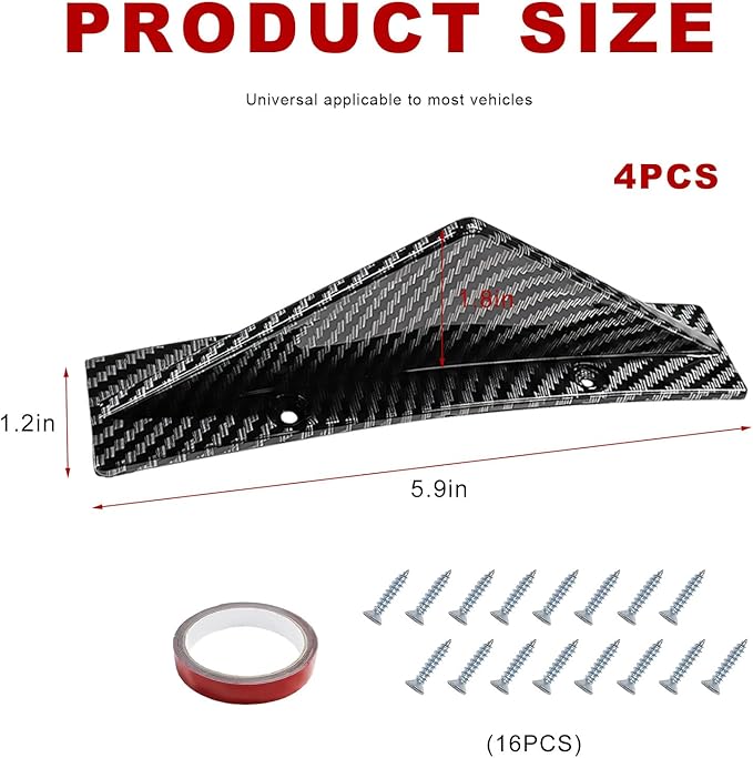 4 PCS Car Lower Bumper Lip Diffuser, Anti-Crash Auto Rear Splitter Lip Wing Protector with Mounting Screws, Universal Rear Spoiler Shark Fin Decoration for Vehicles (Triangle Carbon Fiber)