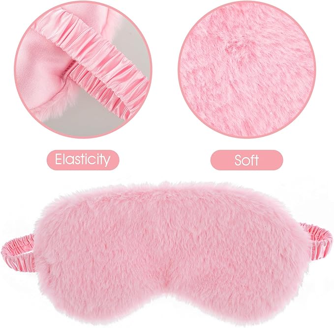 Sibba Plush Eye Mask, 2Pcs Furry Sleep Masks Silk Blindfold, Antifaz para Dormir Comfortable Fluffy Sleeping Eye Cover for Women Men Sleepover Nap Travel Party Supply, Pink White