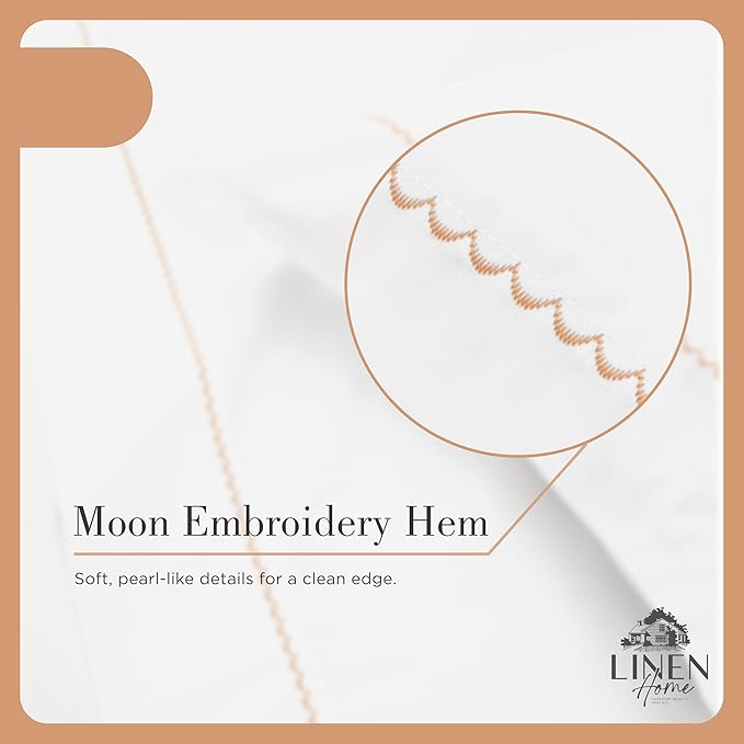 Linen Home 100% Cotton Percale Moon Scallop Hem Pillowcases King Size, Peach, 2 Pieces of Pillow Case, Crisp and Cool Strong Bed Linen, 20 inches X 40 inches