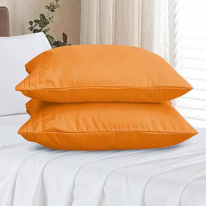 Elegant Comfort Premium Hotel Quality 2-Piece Pillowcase Set, Luxury & Softest 1500 Thread Count Egyptian Quality Bedding Pillowcases, Wrinkle and Fade Resistant,Orange, King