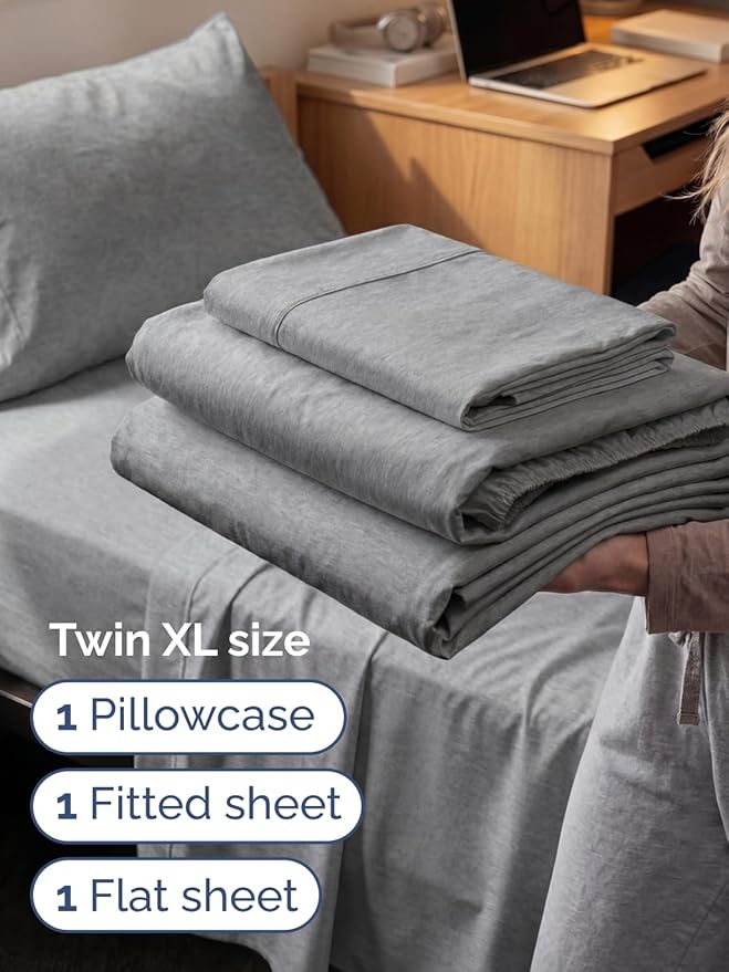 Extra Deep Twin XL Sheet Set - 3 Piece Breathable & Cooling Bed Sheets - Easily Fits 18 to 24 inch Mattress - Soft, Wrinkle & Fade Free w/ Extra Deep Pockets - Hotel Luxury Bedding - Heathered Grey