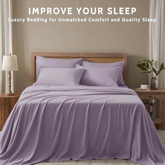 Twin Sheets Set - 4 Piece Soft Microfiber and Wrinkle Free Sheets - Easy Care, Extra Soft, Cooling Sheets - 1 Deep Pocket Fitted Sheet 1 Flat Sheet and 2 Pillowcases (Twin Lavender)
