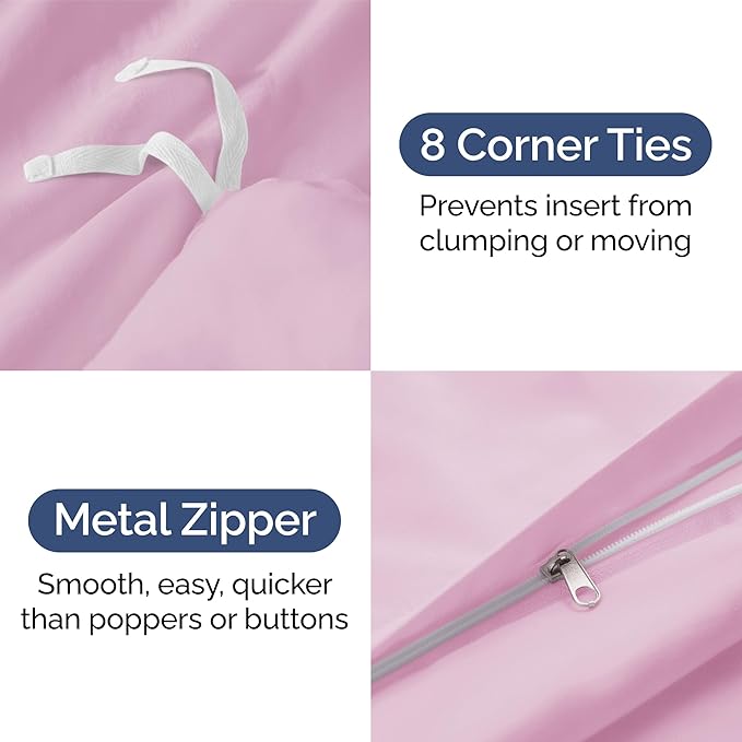 Duvet Cover Full Size Set - Extra Soft Full Duvet Cover 80" x 90" with 2 Pillow Shams - Hotel Luxury, Easy Care & Fade Free w/ Zipper Closures & Ties - All Season, Comfy and Breathable (Light Pink)