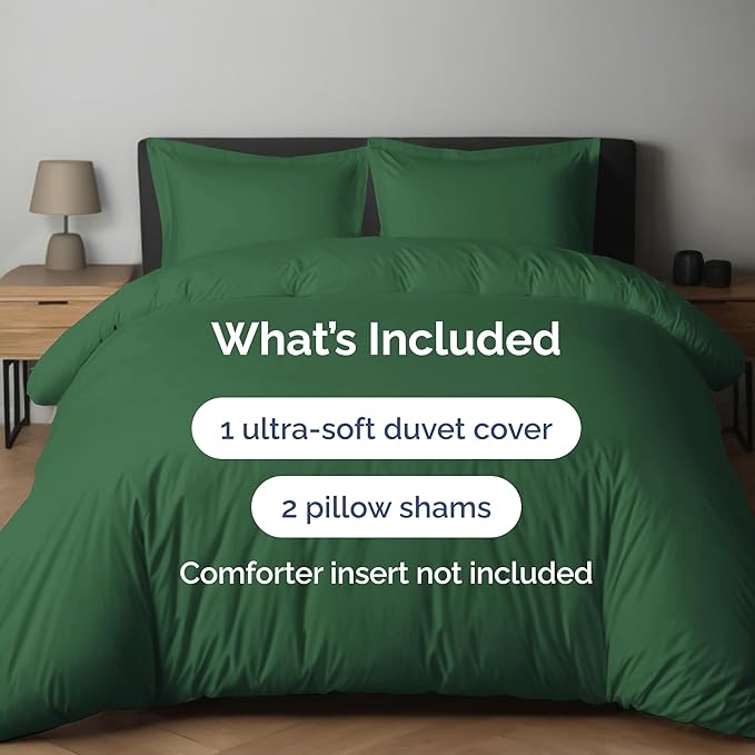 Duvet Cover King Size Set - Extra Soft King Duvet Cover 104" x 90" with 2 Pillow Shams - Hotel Luxury, Easy Care & Fade Free with Zipper Closures & Ties - Comfy, Cozy and Breathable (Emerald Green)