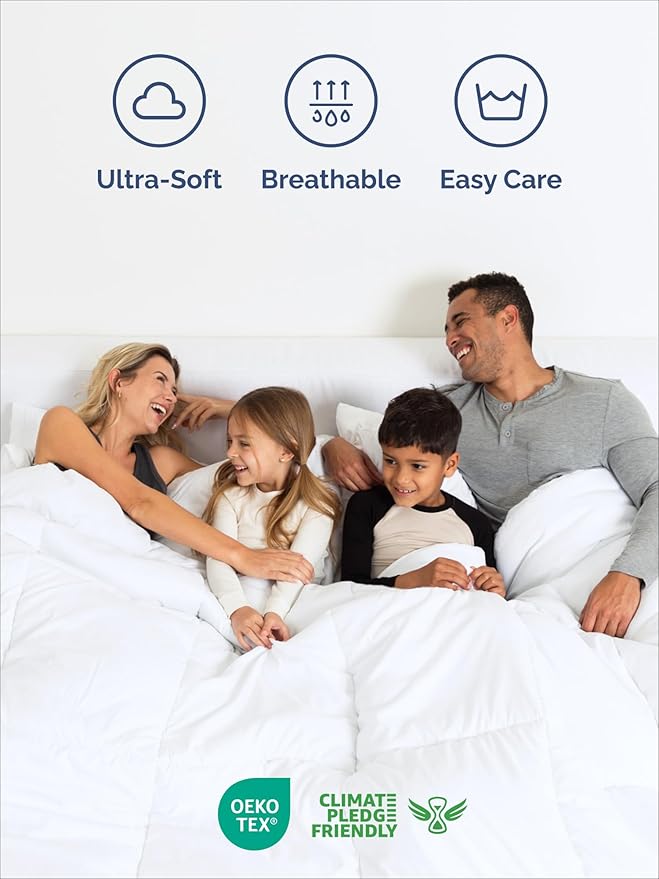 King Comforter Set - 3 Piece Bed Set for All Seasons - 1 Soft Quilted Comforter with Corner Tabs & 2 Pillow Shams - Comfy, Cozy & Breathable - Premium Down Duvet Insert - Oeko-TEX - King Size, White