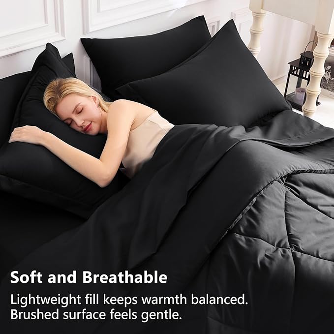 CozyLux Twin Comforter Set with Sheets Black - 5 Pieces Bed in a Bag Twin, All Season Bed Set for Girls and Boys, Bedding Set with Down Alternative Comforter, Sheets, Pillowcase & Sham