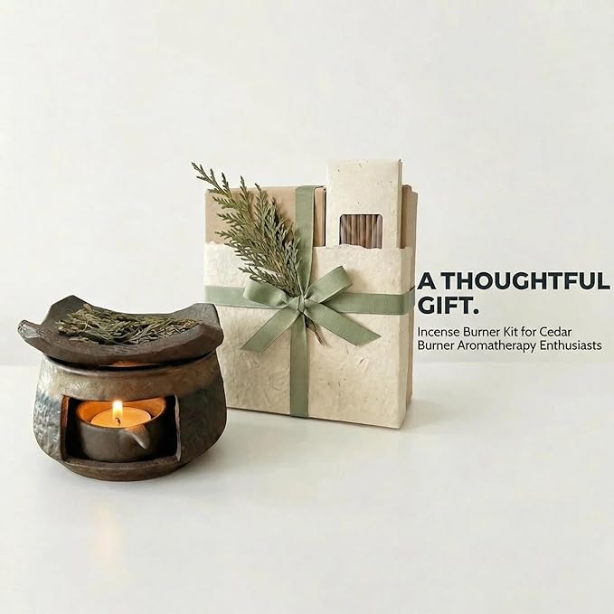 Zen Incense Burner Kit,Ceramic Aromatherapy Burner for Cedar Essential Oil Burner,Tea Light Teapot Warmer Candle Holder for Home Office Meditation Relaxation Decor