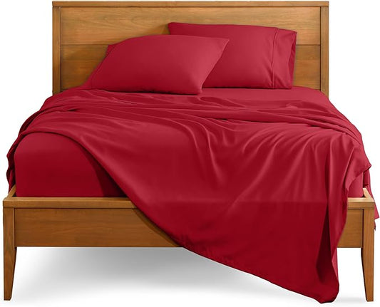 Bare Home Full Sheet Set - 1800 Ultra-Soft Microfiber Full Bed Sheets - Double Brushed - Deep Pockets - Easy Fit - 4 Piece Set - Bedding Sheets & Pillowcases (Full, Red)