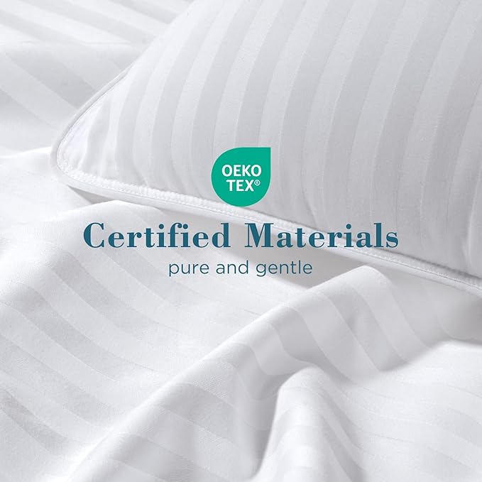 viewstar Bed Pillows King Size Set of 2, Hotel Collection, Down Alternative Soft Pillow for Back, Stomach or Side Sleepers, Striped White
