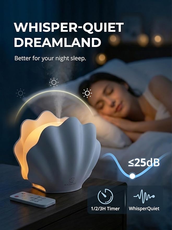 Essential Oil Diffuser 260ML, Shell Aroma Diffuser with Remote Control, 7 Colors LED Night Light for Bedroom Home Relaxation, Valentines Day Gifts
