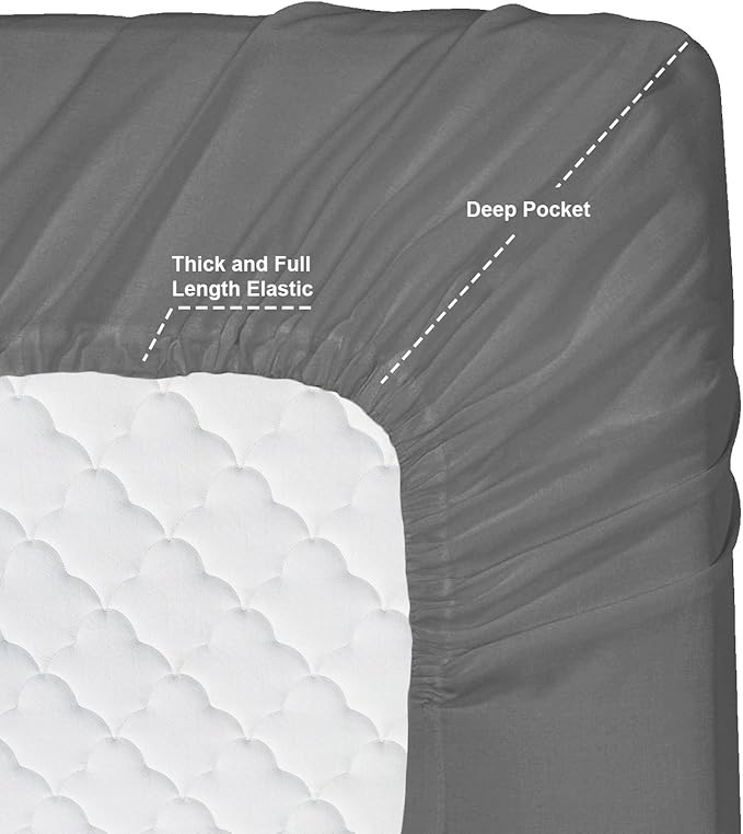 Clara Clark Bed Sheets, Premier 1800 Series 4 Piece Bed Sheet Set, Deep Pocket, Wrinkle, Fade, Stain Resistant, Luxury Soft Bedding Sheets & Pillowcases, California King, Charcoal Gray