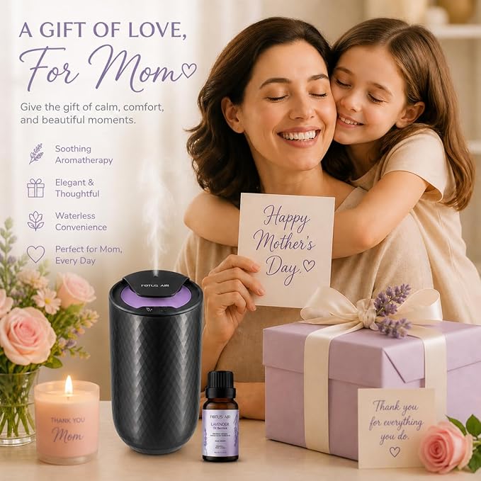 Waterless Essential Oil Diffuser Starter Kit with 15ml French Lavender Oil - Rechargeable Cordless Aromatherapy Machine for Home Bedroom Car Office Travel - 3 Mist Levels - 4 Timer - 24-Hour Battery