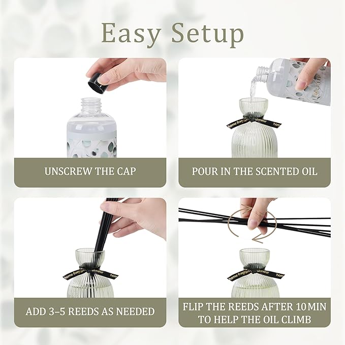 Airkeep Reed Diffuser Set 6.76 oz – Wild Mint & Eucalyptus Home Fragrance with Eucalyptus Sticks – Decorative Glass Bottle for Bathroom, Bedroom & Living Room Décor – Gift Ready