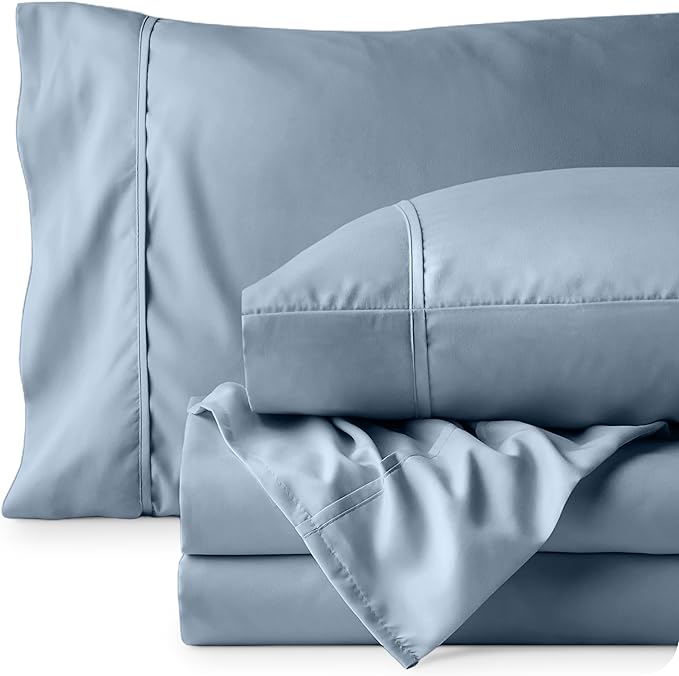 Bare Home Twin XL Sheet Set - 1800 Ultra-Soft Microfiber Twin Extra Long Bed Sheets - Double Brushed - Deep Pockets - Easy Fit - 3 Piece Set - Bedding Sheets & Pillowcases (Twin XL, Dusty Blue)
