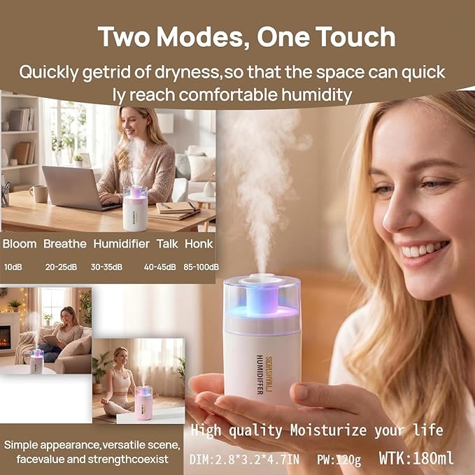 Mini Humidifier - 7-Color LED Night Light, 2-in-1 Aroma Diffuser & Humidifier, USB Portable, 4H/8H Timer, Safe Auto Shut-Off, Ideal for Home Office Car Gift (black, 2.8 * 2.8 * 4.1)