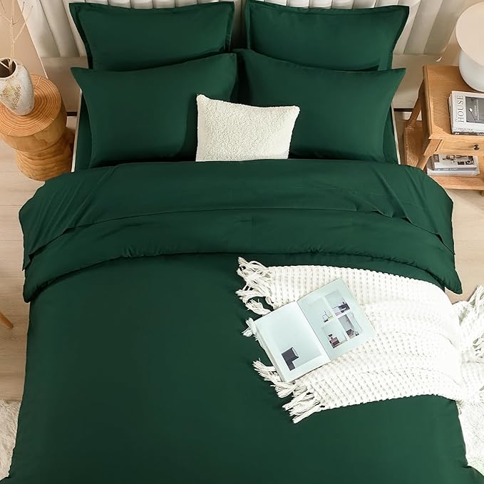 Litanika California King Comforter Set Dark Emerald Green - 7 Pieces Bed in a Bag Cal King Bedding Comforter Sets, Plain Lightweight Bed Set with Comforter, Sheets, Pillowcases & Shams