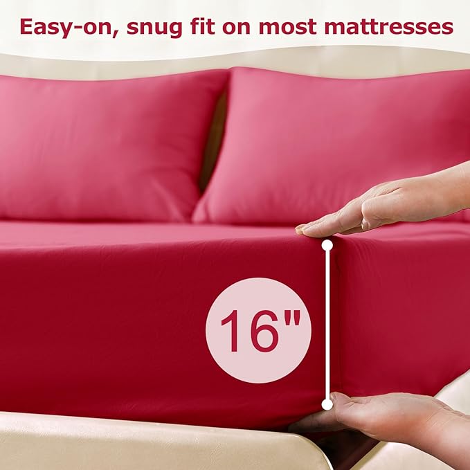 King Size Bed Sheet Set - 4 Piece Soft Microfiber Sheets with Deep Pockets, Cooling Technology, and Wrinkle-Free Pillowcase. Hotel-Quality, Durable Bedding, Viva Magenta