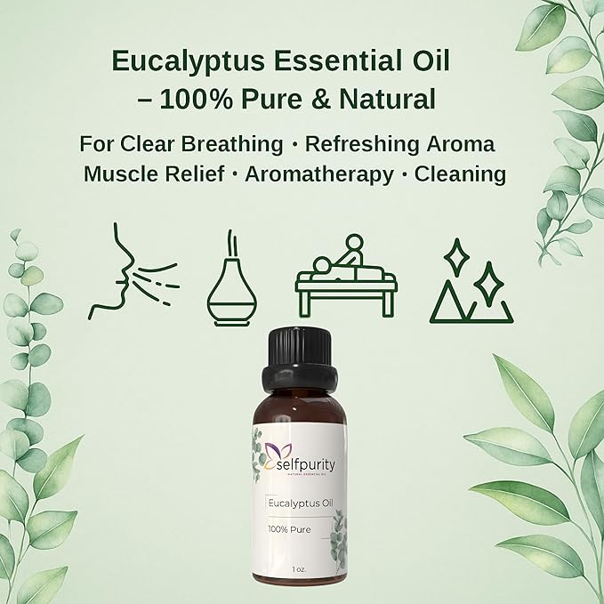 Eucalyptus Essential Oil 1 Oz (30ml) – 100% Pure Natural Eucalyptus Oil for Aromatherapy Diffuser, Skin & Hair Care, Massage, Soap & Candle Making (Pack of 3)