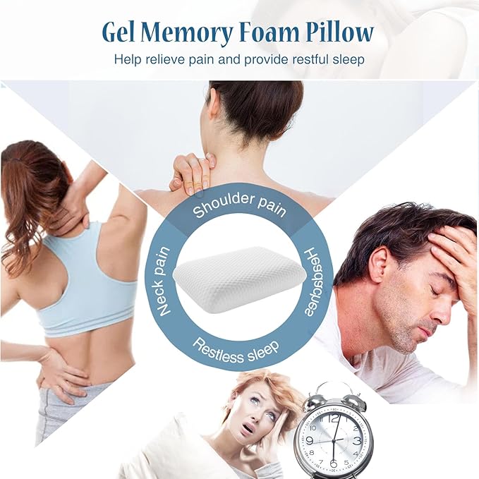 DUMOS Memory Foam Pillows for Sleeping 2 Pack, Bed Pillows for Adults with Washable Cover and Breathable Mesh, Gel Cooling Pillow for Back and Side Sleeper Support, White