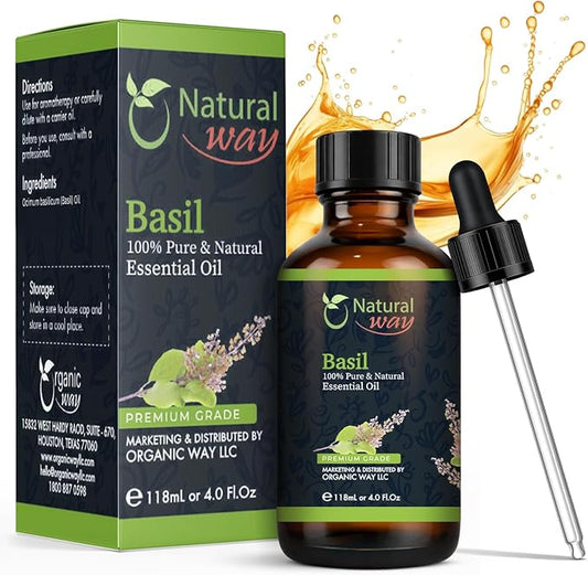 Basil Essential Oil for Diffusers | Natural Aroma Oil for Home Fragrance, Humidifier & DIY Candle Making, Long Lasting Scent for Office, Bedroom & Soothing Scent 4 Fl Oz (120 mL)
