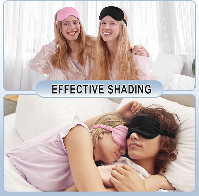 Geyoga 24 Pcs Silk Sleep Eye Masks Soft Satin Masks for Sleeping with Adjustable Elastic Strap Comfortable Blindfold Eyeshade for Men Women Travel Nap Night Sleep(Pink, Black)