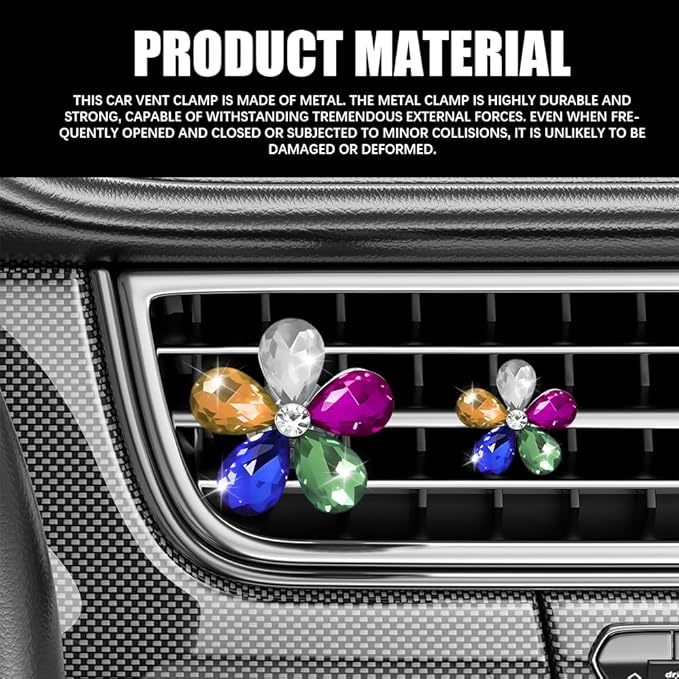 5PCS Bling Daisy Flower Car Air Vent Clips, Car Diffuser Vent Clip, Sparkling Crystal Rhinestone Cute Auto Air Conditioning Clamp, Diamond Air Outlet Clip Decor for Women Girls (Five Colours)