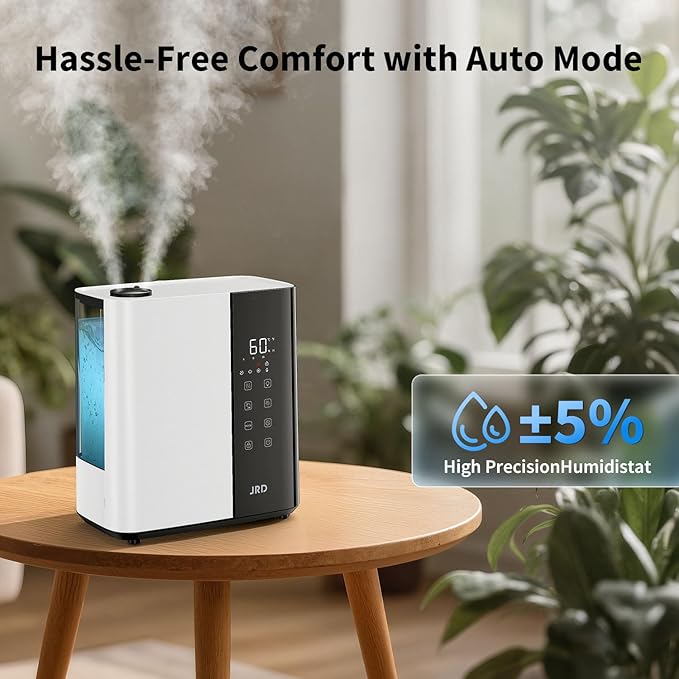 JRD Warm & Cool Mist Humidifiers for Bedroom 5L, Quiet Ultrasonic Air Humidifier Fast Symptom Relief, 50H Runtime, 12H Timer, Oil Diffuser, 7 Color Light for Large Room, Office, Baby, Plants-White
