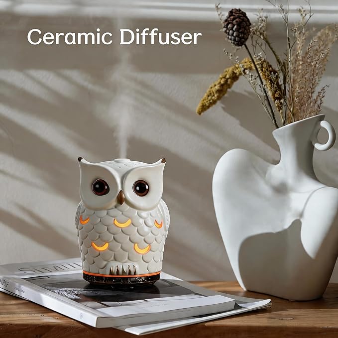 Ceramic Essential Oil Diffuser 200ml,Ultrasonic Aromatherapy Cool Mist Humidifier with 7-Color LED Night Light,Waterless Auto-Off & Timers,Vaporizer for Home Office Bedroom Decor