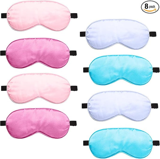 BBTO 8 Pcs Sleep Mask, Silk Eye Mask for Sleeping with Adjustable Strap, Blackout Sleeping Eye Blindfold Soft Silk Mask for Men Women Adults (Light Color)