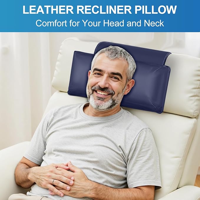 Leather Recliner Pillow, Adjustable Neck & Head Support Pillow, Pu Leather Non-Slip Headrest for Pain Relief & Relaxation, Ideal for Recliner Chair, Couch, Office Chair, Sofa