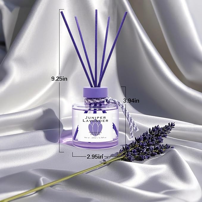 Juniper Lavender Reed Diffuser, 6.77OZ/200ML Large Capacity Natural Non-Toxic Oil, Long-Lasting Fragrance Reed Diffusers Set for Home and Bathroom, Aroma with 5 Reed Diffuser Sticks Gifts