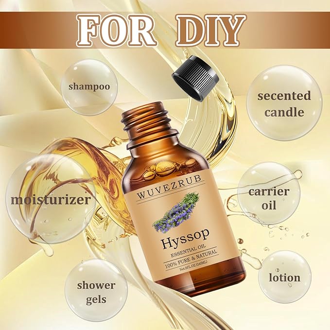 Hyssop Essential Oils 240ML, Pure Hyssop Essential Oil for Aromatherapy Diffuser - 8 Fl Oz