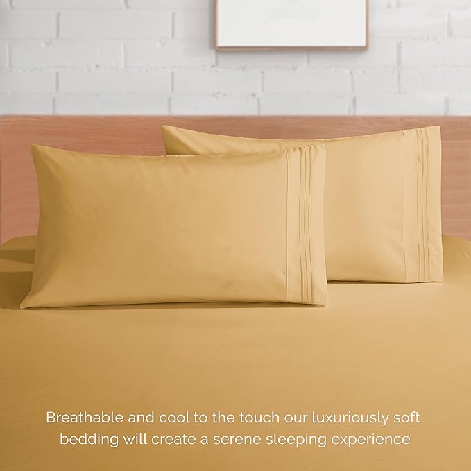 Elegant Comfort Luxury 1500 Premium Hotel Quality Microfiber 4-Piece Sheet Set - Soft, All Around Elastic 18-24 Inches Deep Fitted Sheet - Extra Deep Pocket Sheets, California King, Camel-Gold