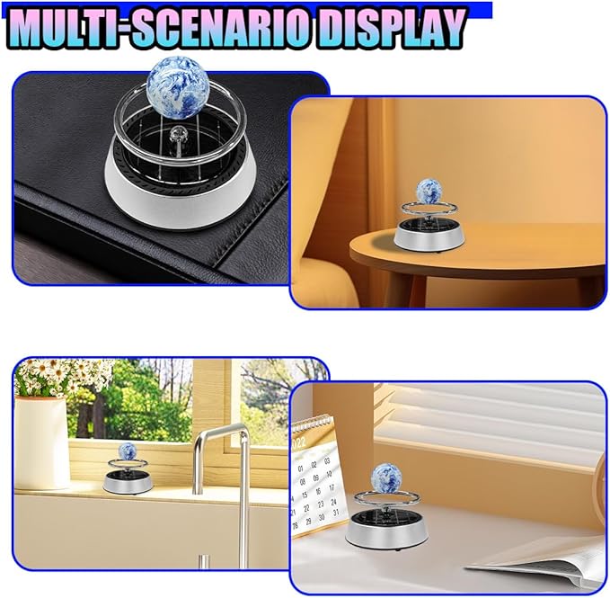 Solar Car Air Diffuser, Alloy Planet Rotating Aromatherapy Diffuser, Funny Car Dashboard Ornament, Vehicle Interior Decoration Accessories for Men, Women (Silver)