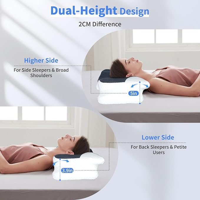 Cervical Pillow for Neck Pain Relief, Hollow Design Memory Foam Bed Pillow for Side & Back Sleepers, Ergonomic Contour Orthopedic Bed Pillow with Adjustable Support