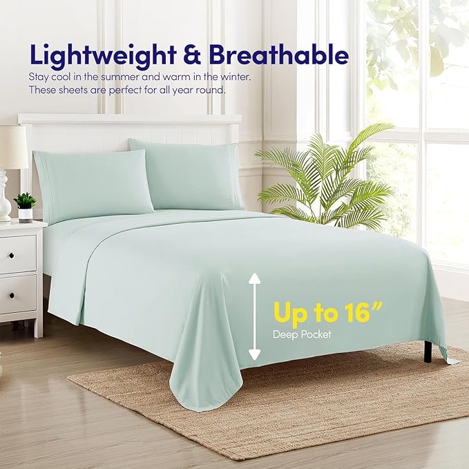 1500 Supreme Collection Queen Sheet Sets Mint Green - Luxury Hotel Bed Sheets and Pillowcase Set for Queen Mattress - Extra Soft, Elastic Corner Straps, Deep Pocket Sheets, Queen Mint Green
