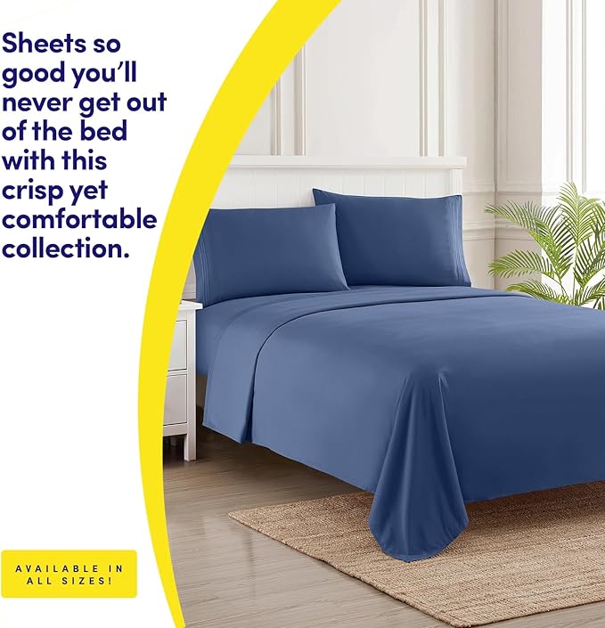 1500 Supreme Collection Twin Sheet Sets Denim Blue - 3 Piece Bed Sheets and Pillowcase Set for Twin Mattress - Extra Soft, Elastic Corner Straps, Deep Pocket Sheets, Twin Denim Blue