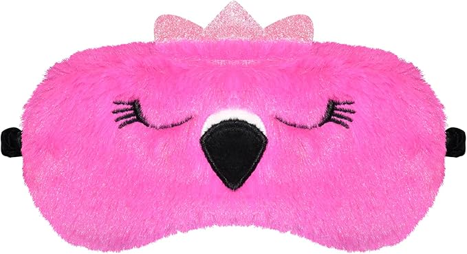 Funny Flamingo Sleeping Mask Eye Mask Cute Animal Sleep Mask Soft Plush Blindfold Travel Eye Cover Eyeshade for Kids Adults Girls Boys Women Men (Flamingo, Hot Pink)