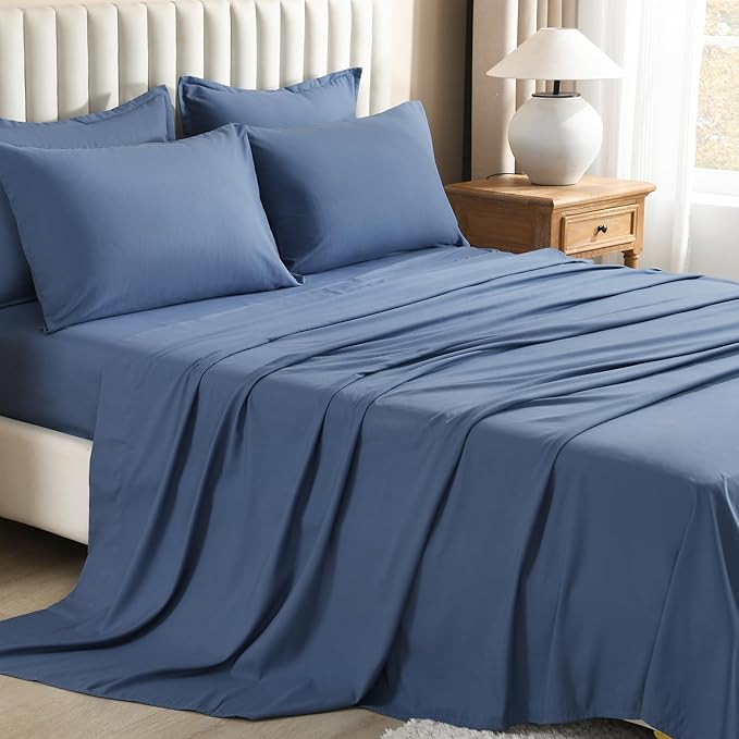 Litanika Queen Comforter Set Ocean Blue - 7 Pieces Bed in a Bag Queen Bedding Comforter Sets, Solid Lightweight Bed Set with Comforter, Sheets, Pillowcases & Shams