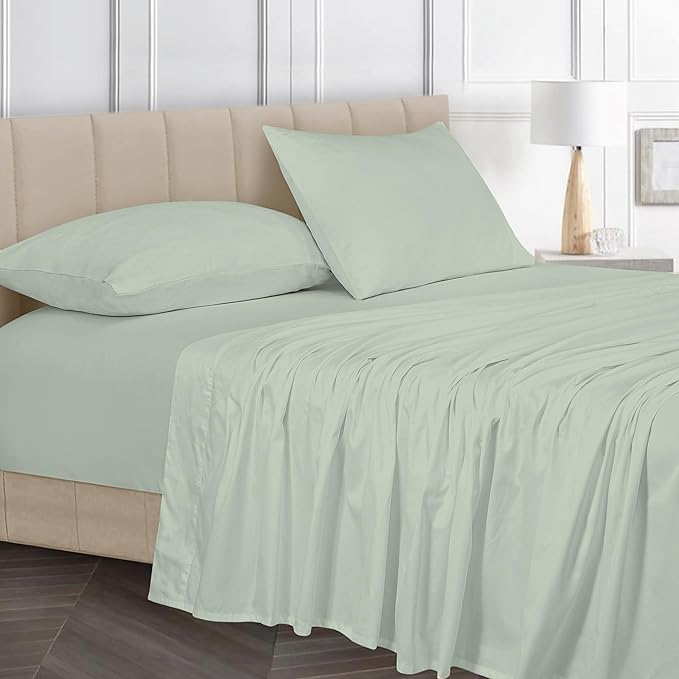 ROYALE LINENS Bamboo Viscose Queen Sheet Set - Cooling Bed Sheet Set - 1 Fitted, 1 Flat & 2 Pillowcase - Fits Up to 16" - Organic Viscose Derived from Bamboo - Bedding Sheet Set (Queen, Dewkist)