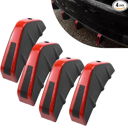 4 PCS Car Lower Bumper Lip Diffuser, PP Carbon Fiber Style Splitter Protector, Anti-scratch Waterproof Fin Hardware Kit, Universal for Most Cars, SUVs Trucks (Red)