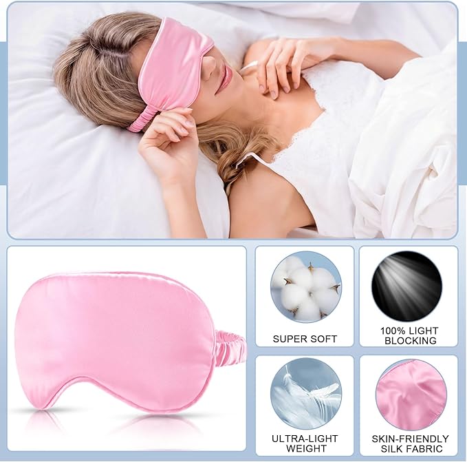 Geyoga 24 Pcs Silk Sleep Eye Masks Soft Satin Masks for Sleeping with Adjustable Elastic Strap Comfortable Blindfold Eyeshade for Men Women Travel Nap Night Sleep(Pink, Black)