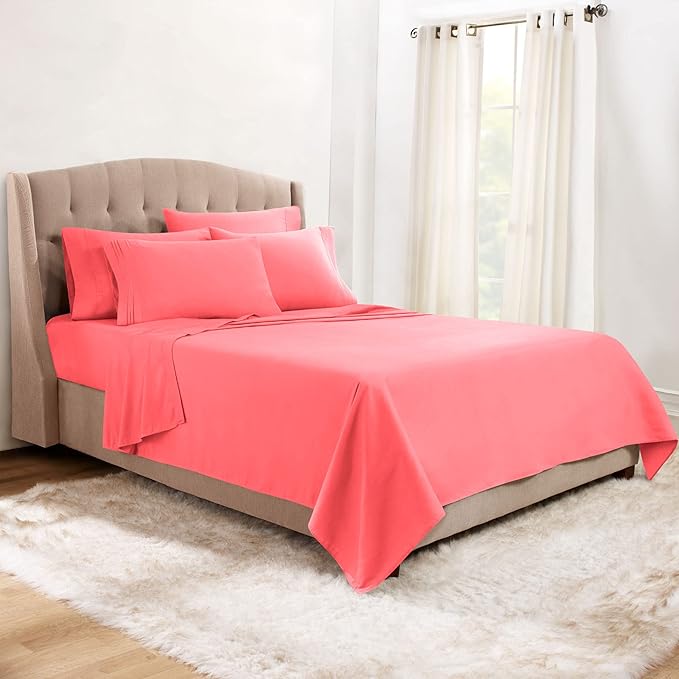 Clara Clark Twin Sheets, 5 Piece Set - Hotel Luxury Sheets for Twin Size Bed, Super Soft Bedding Set, Twin Size, Coral Pink
