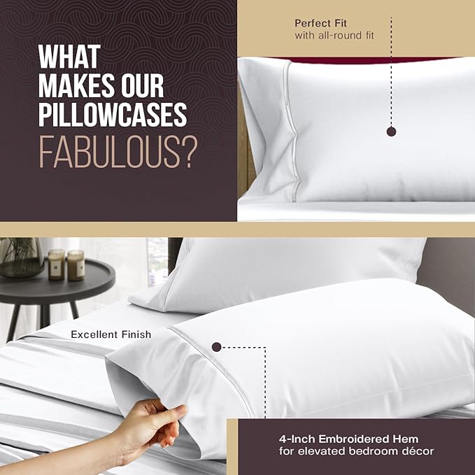 TEXAS LINEN CO. 100% Egyptian Cotton Pillowcases King Size - Snoozin' Supreme Collection 2000 Series Luxury Cotton Pillow Case Set of 2, Cooling Envelope Closure Hotel Pillowcase (21 x 41, White)