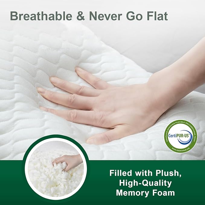 CHxxy Shredded Memory Foam Pillows – Adjustable Loft, Orthopedic Support for Side/Back Sleepers, Pressure Relief for Cervical Spine, Machine Washable (Queen Size)