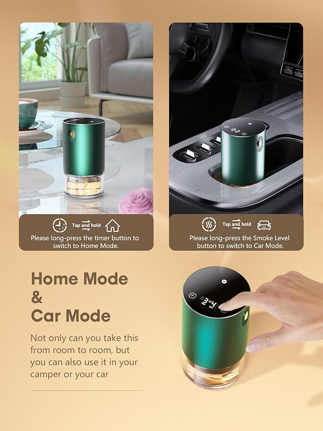 Waterless Essential Oil Diffuser - Rechargeable Scent Diffuser for Home and Car Diffuser, Portable Waterless Diffuser with Home/Car Mode 4 Mist Time Level and Timer Setting, Pure Scent