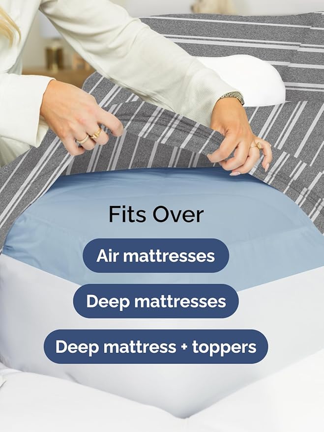 Extra Deep Queen Sheet Set - 4 Piece Breathable & Cooling Bed Sheets - Easily Fits 18 - 24 inch Mattress - Ultra Soft, Wrinkle & Fade Free w/ Extra Deep Pockets - Hotel Luxury Bedding - Grey Stripes 3