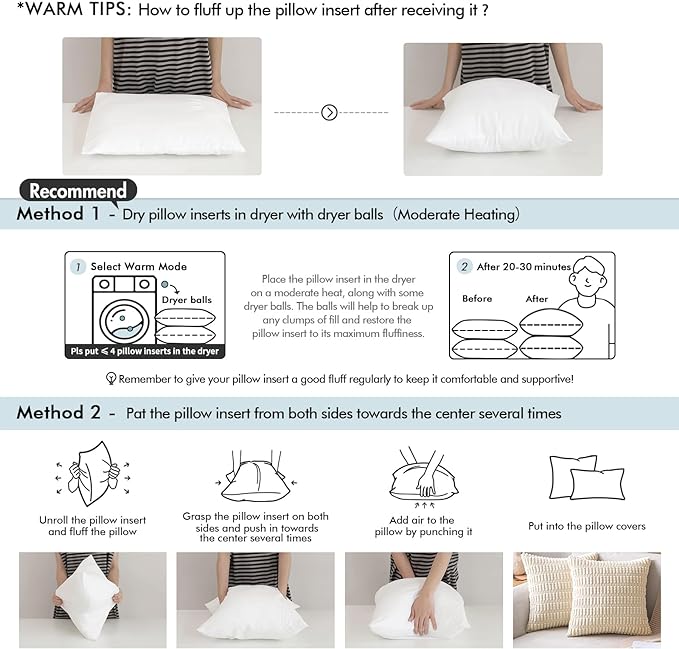 MIULEE 16x16 Pillow Inserts,Set of 2 Down Feather Throw Pillows for Couch Sofa Bed, Decorative Fluffy Throw Pillow Inserts Cotton Fabric,White